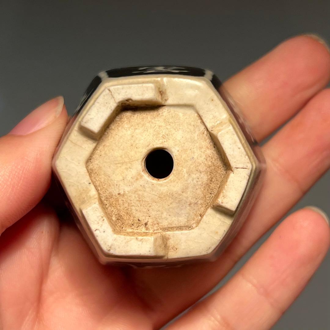 724.木黄 漢詩六角鉢 盆栽鉢 植木鉢 4.6*5*2.9cm