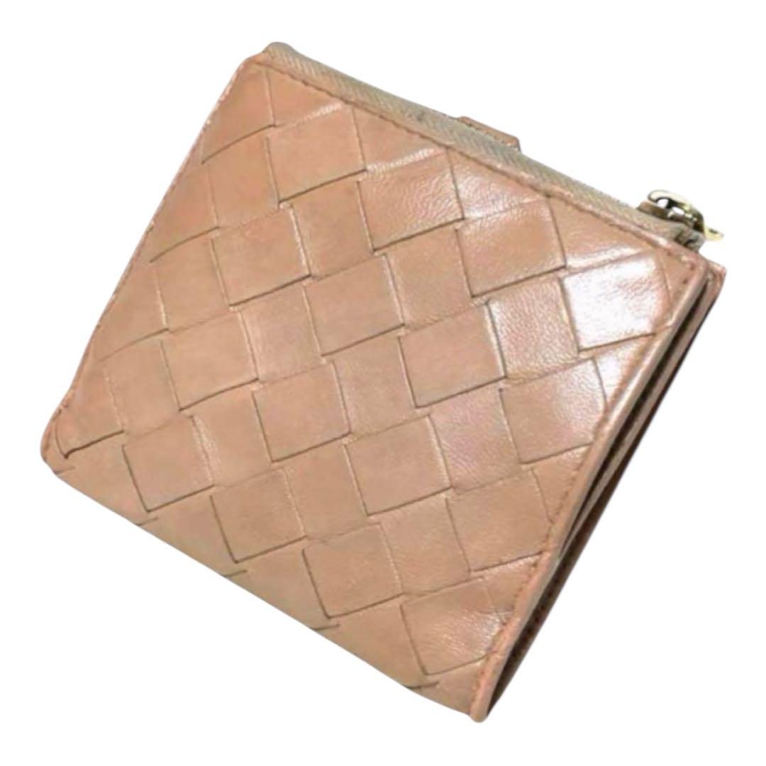 ボッテガヴェネタ 折り財布 マキシイントレチャート レザー ベージュ