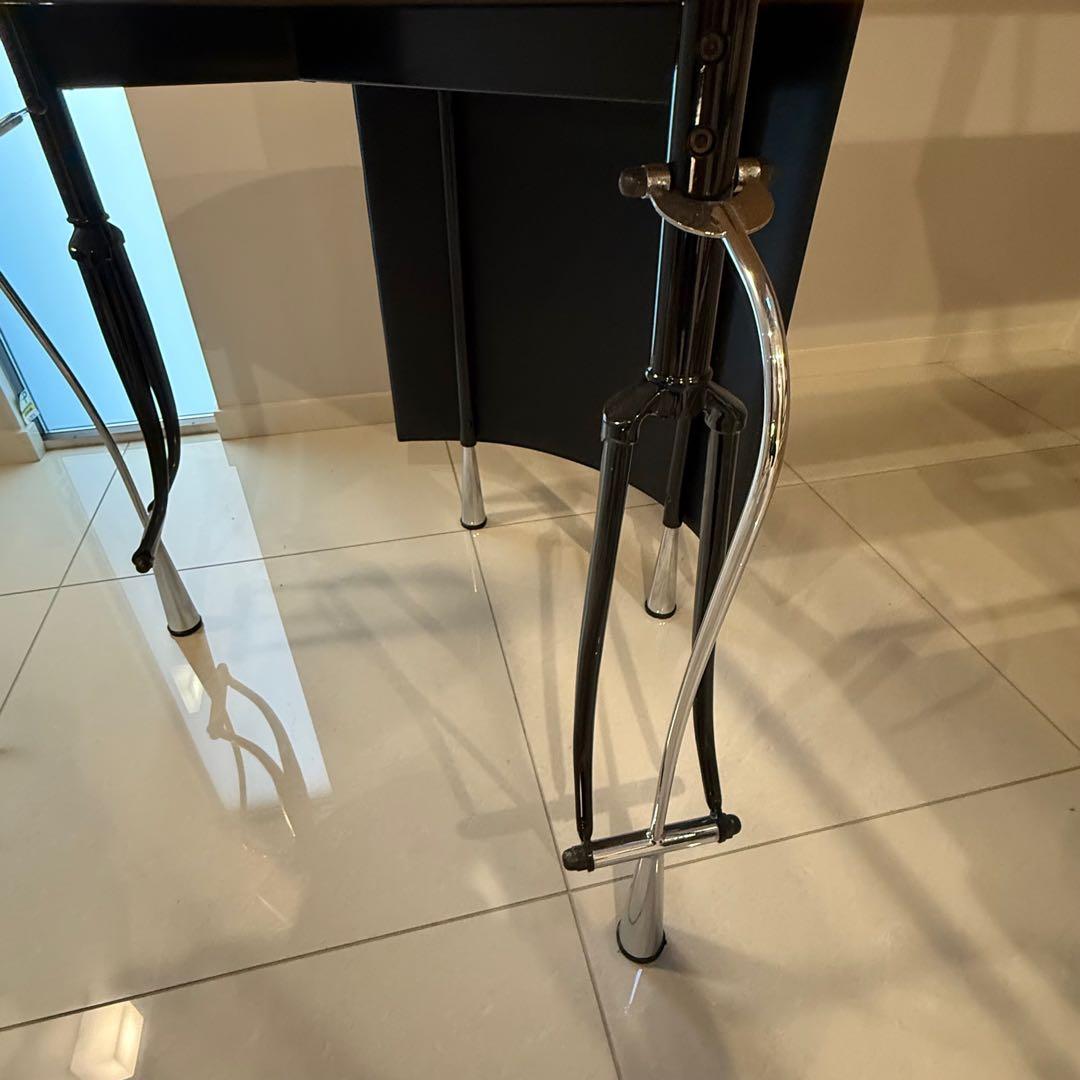 イタリア製 90年代ヴィンテージ 半円形デスク ミシン足と本革PCデスク