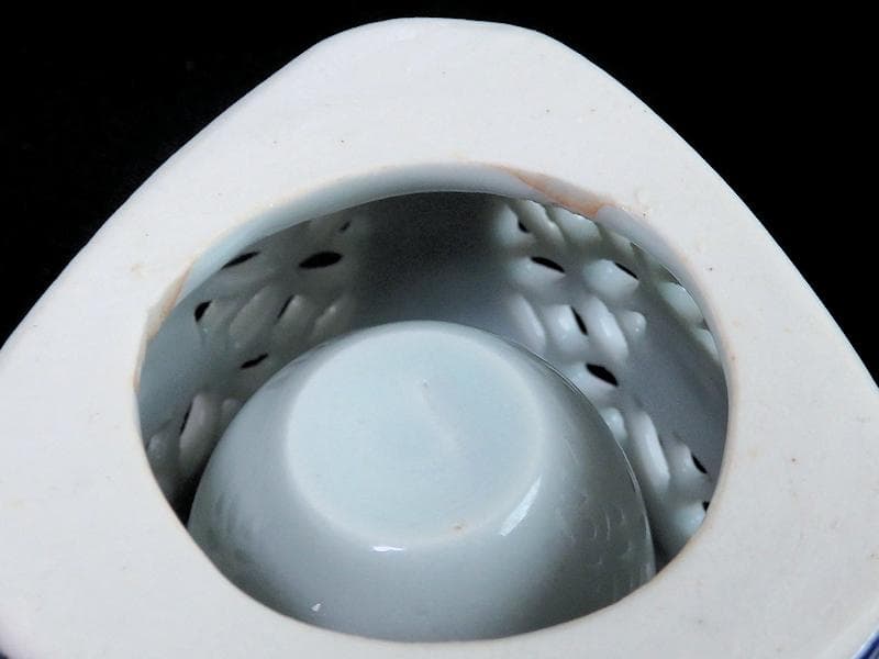 古伊万里 染付 透かし 七宝紋に鳥の図 盃台 E474AS-CGk - メルカリ