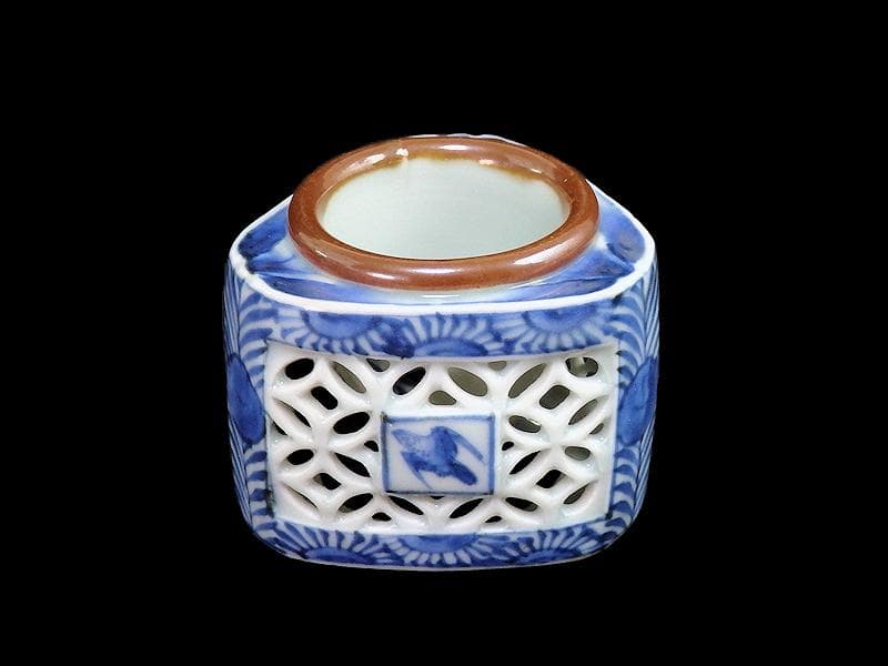 古伊万里 染付 透かし 七宝紋に鳥の図 盃台 E474AS-CGk - メルカリ