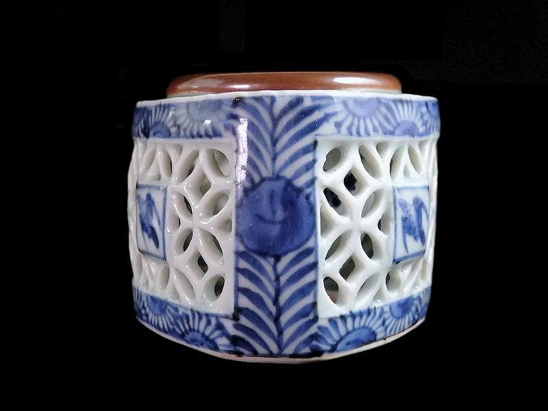 古伊万里 染付 透かし 七宝紋に鳥の図 盃台 E474AS-CGk - メルカリ