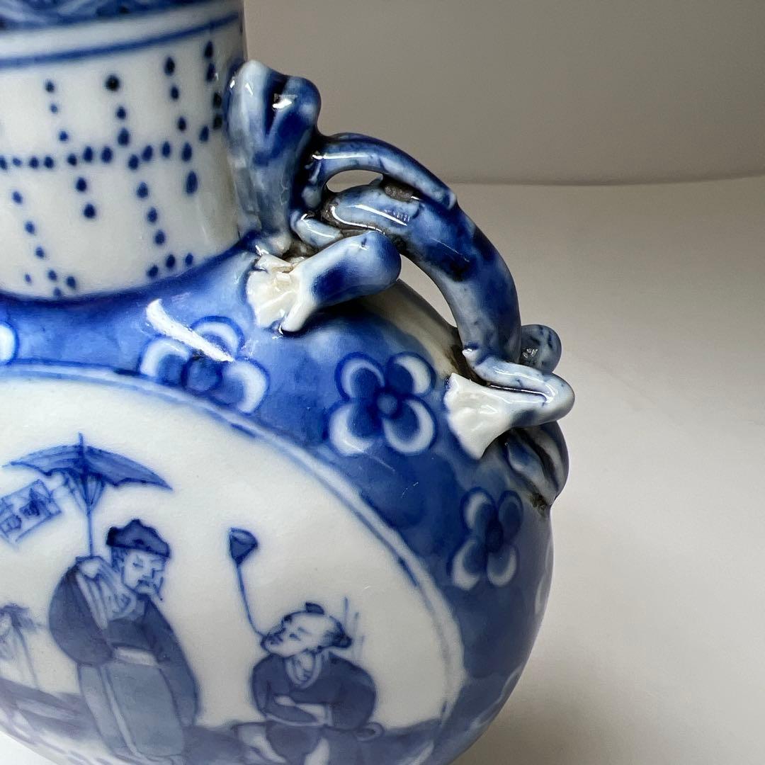 中国清時代　康熙年製　青花龍耳花入　木箱付　高約13.5㎝東Y7-1226☆2F