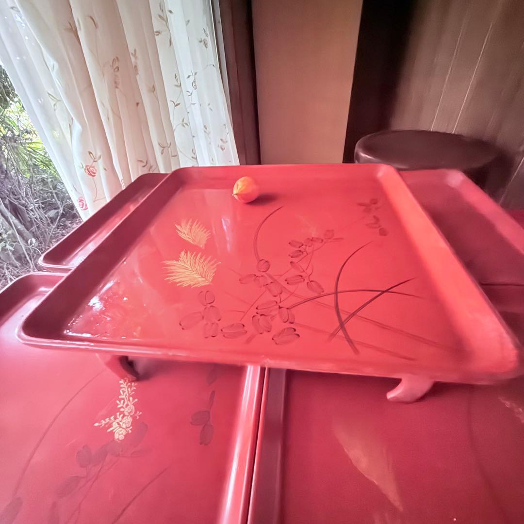 2209様感謝‼️特別価格‼️JAPAN GOZEN‼️GOLDすすき朱色沈金御膳十客