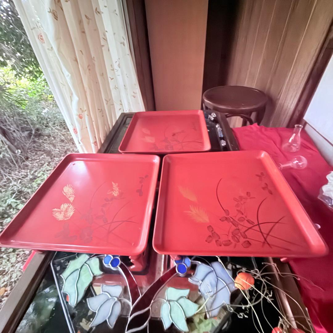 2209様感謝‼️特別価格‼️JAPAN GOZEN‼️GOLDすすき朱色沈金御膳十客