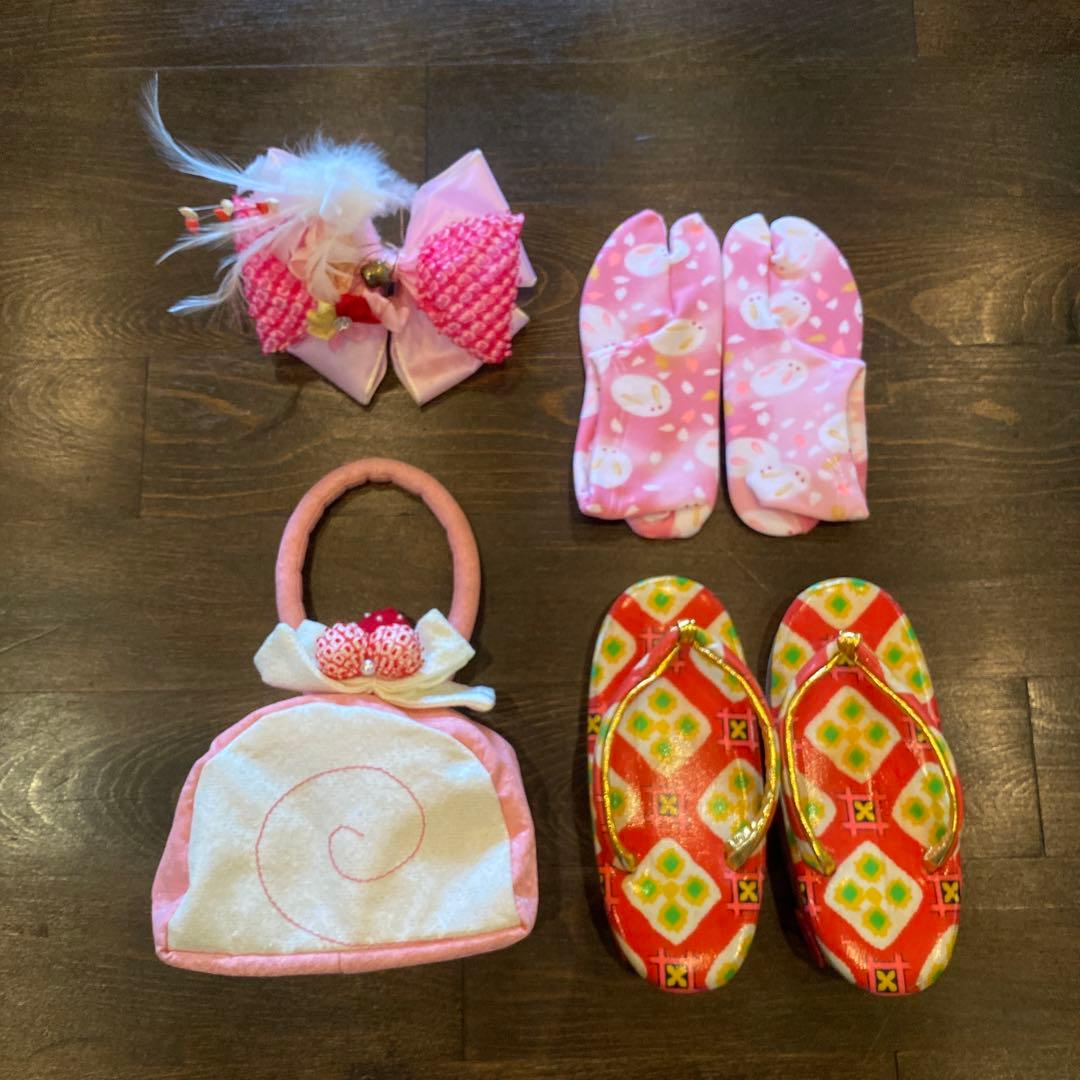 アンティーク 七五三 三歳 着物 被布 小物一式 フルセット 赤 鶴 正絹