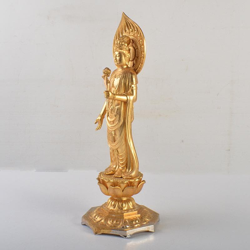 仏教美術　古銅鍍金　観音菩薩像　仏像　置物　重さ約2.8㎏　C　6584