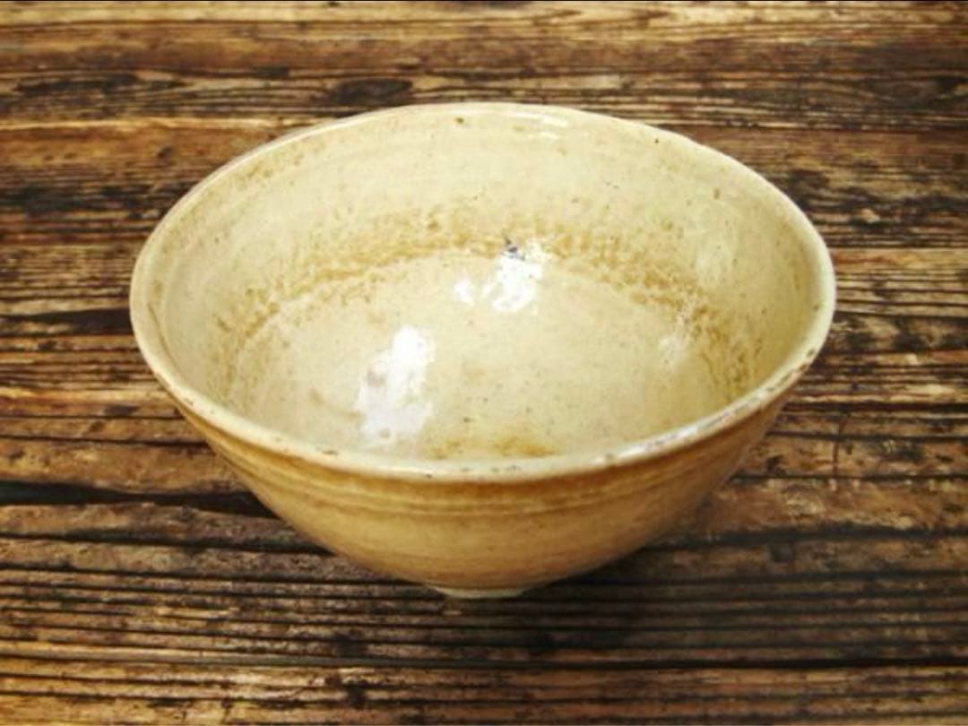 茶碗 坂田泥華 萩焼 茶道具 共箱付 中古 古物 黄色 黄土色 15.06.19