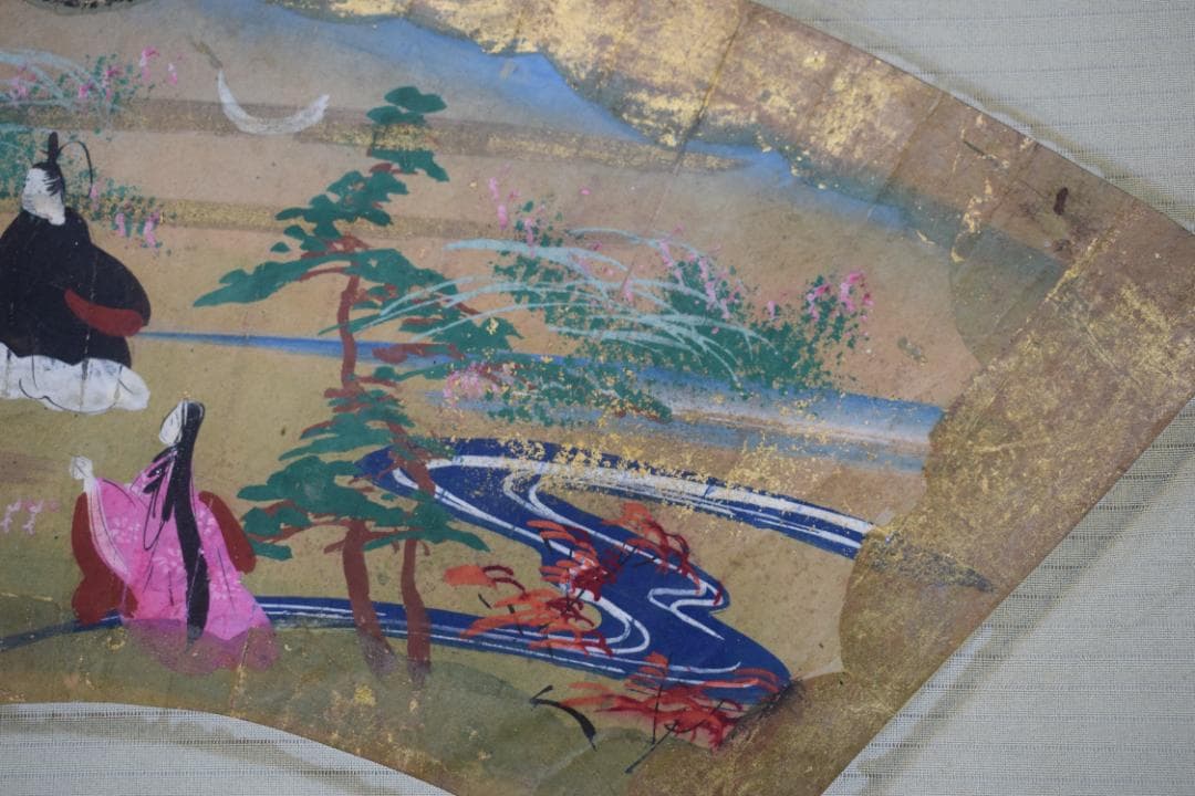 作者不詳/扇面人物図/土佐絵/掛軸☆宝船☆Z-187