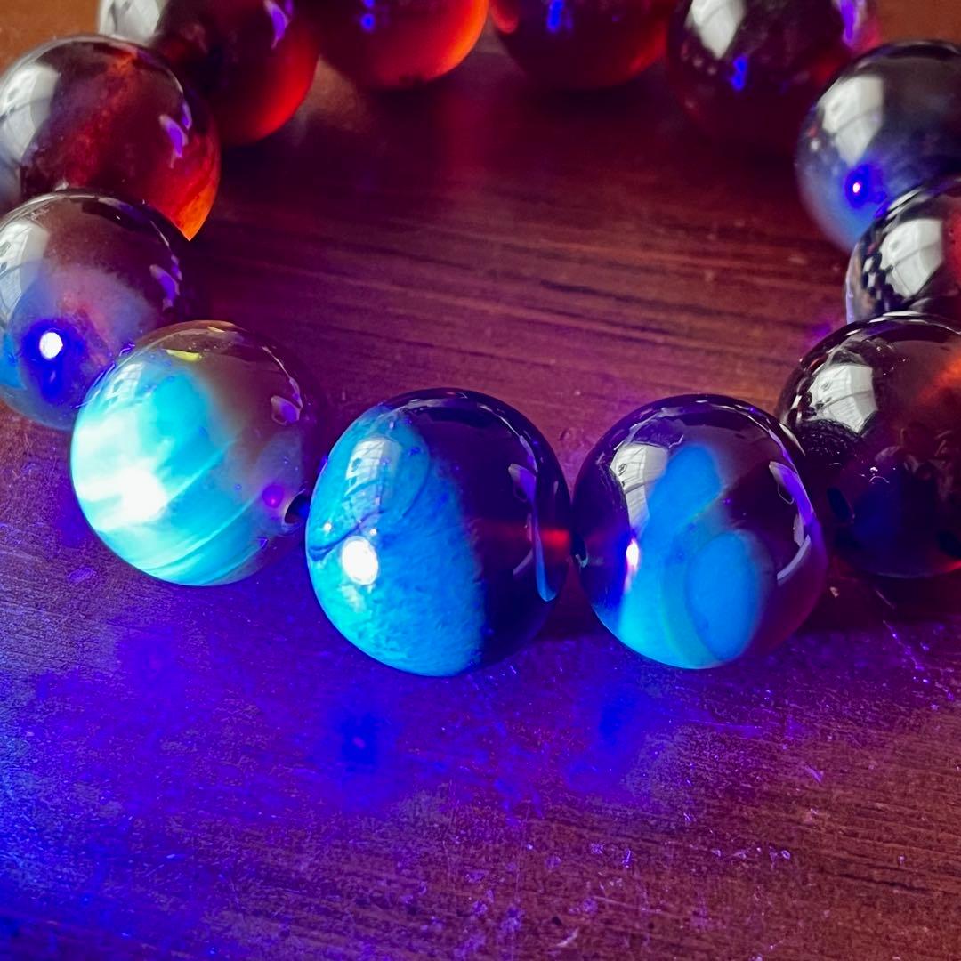 琥珀 20mm レッド ブルーアンバー ミルキー花琥珀 希少 巨大