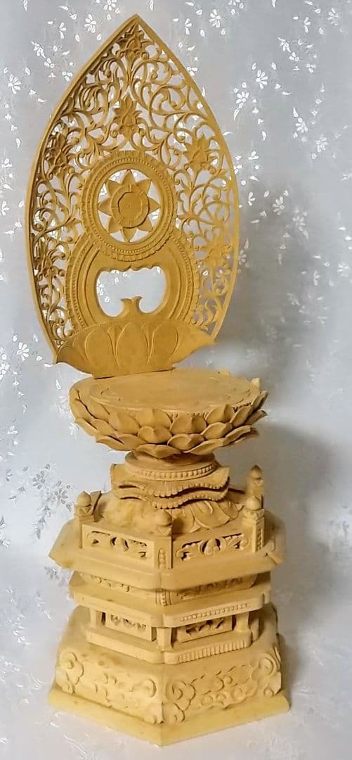 台座+光背 坐像用#544 背切 六角 宝相華唐草 透し彫