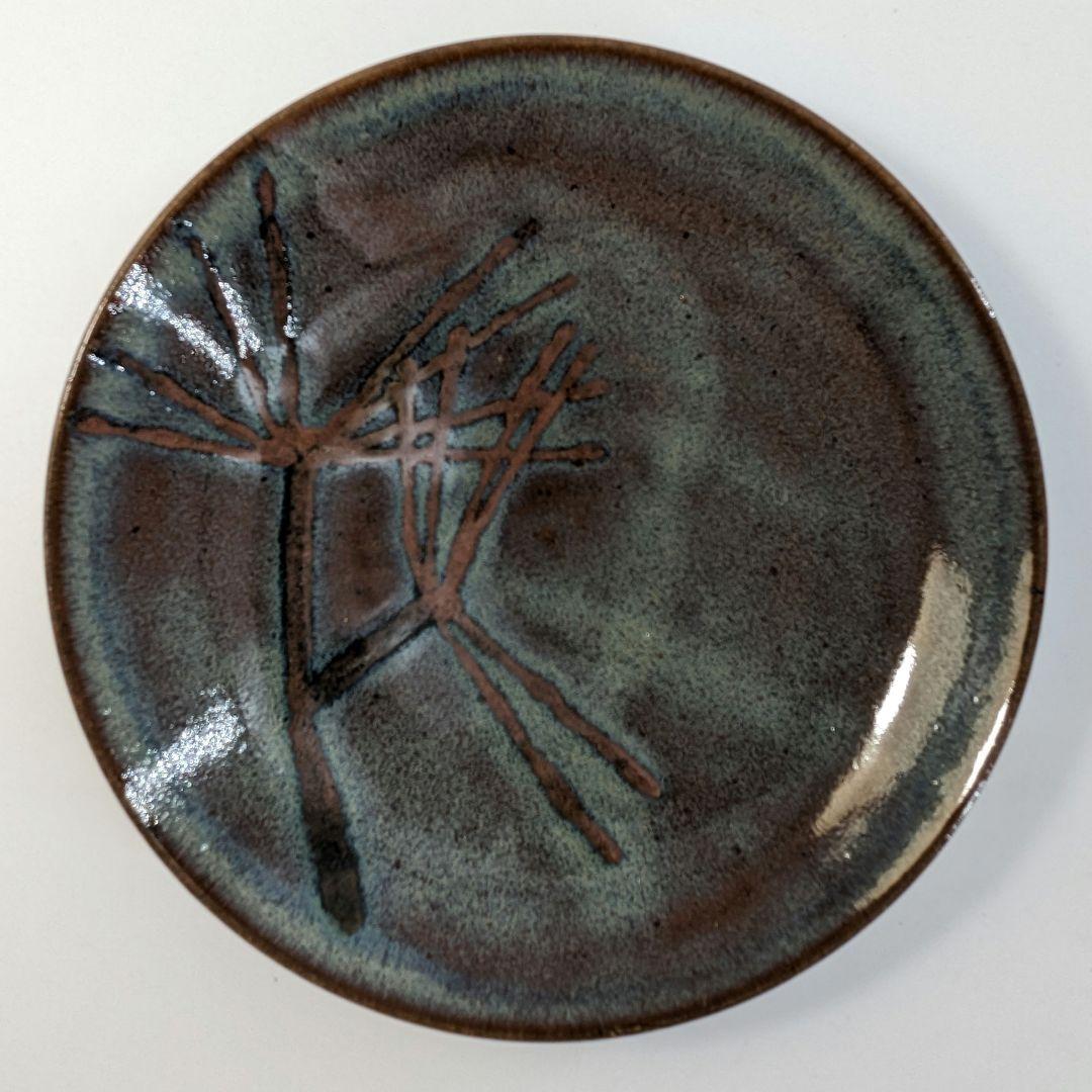 岡山県重要無形文化財 黒井一楽 虫明焼 鉄絵草文皿 5客 共箱 食器 在銘