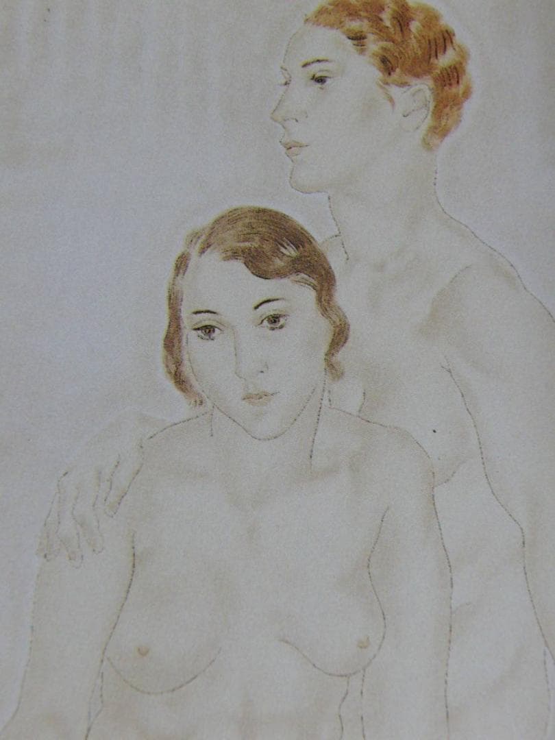 藤田嗣治、「Deux Nus assis」、希少画集の額装画、人気作品