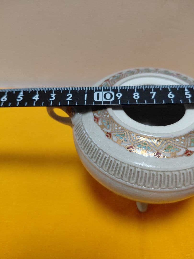 白薩摩焼　香炉　三足　透かし彫　玉陶山　仁楓作