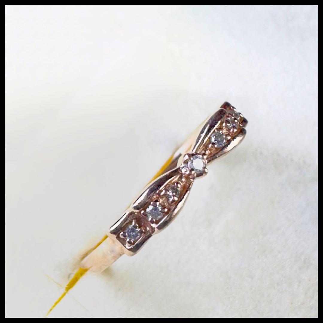 4°C K10 リボン型FDメレダイヤモンド　内側にルビー　ピンキーリング #5