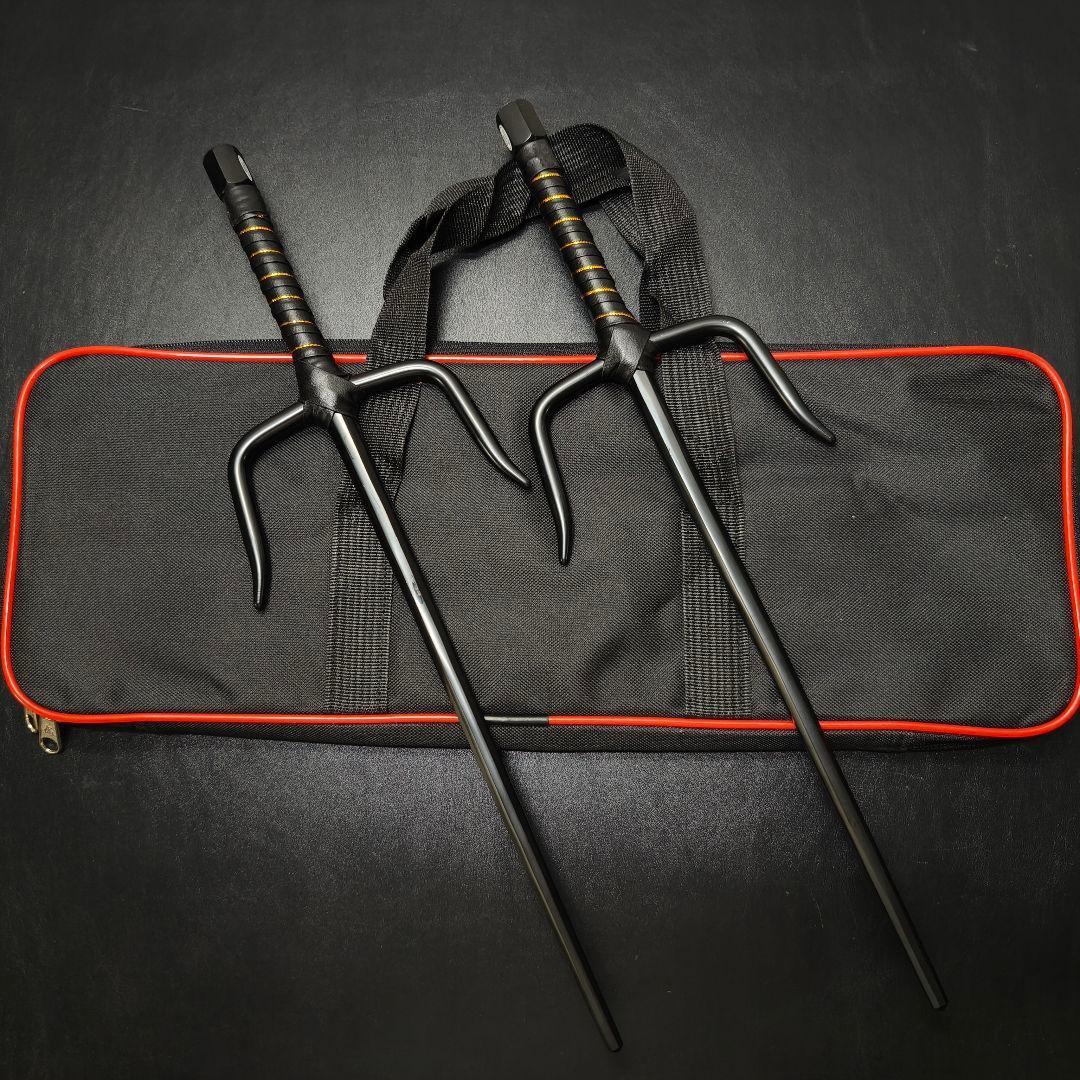 み*屋様 武具　十手　48CM　2本セット　黒メッキ　釵　琉球古武術　鉄製　古武