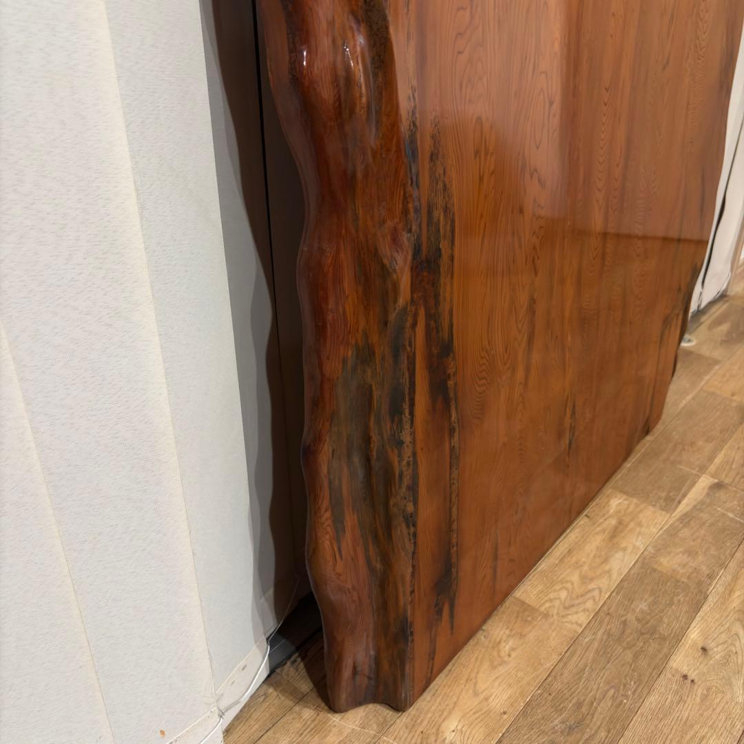 【未使用】屋久杉 一枚板 テーブル 座卓 天然木 耳付 笹杢 漆 天板 希少