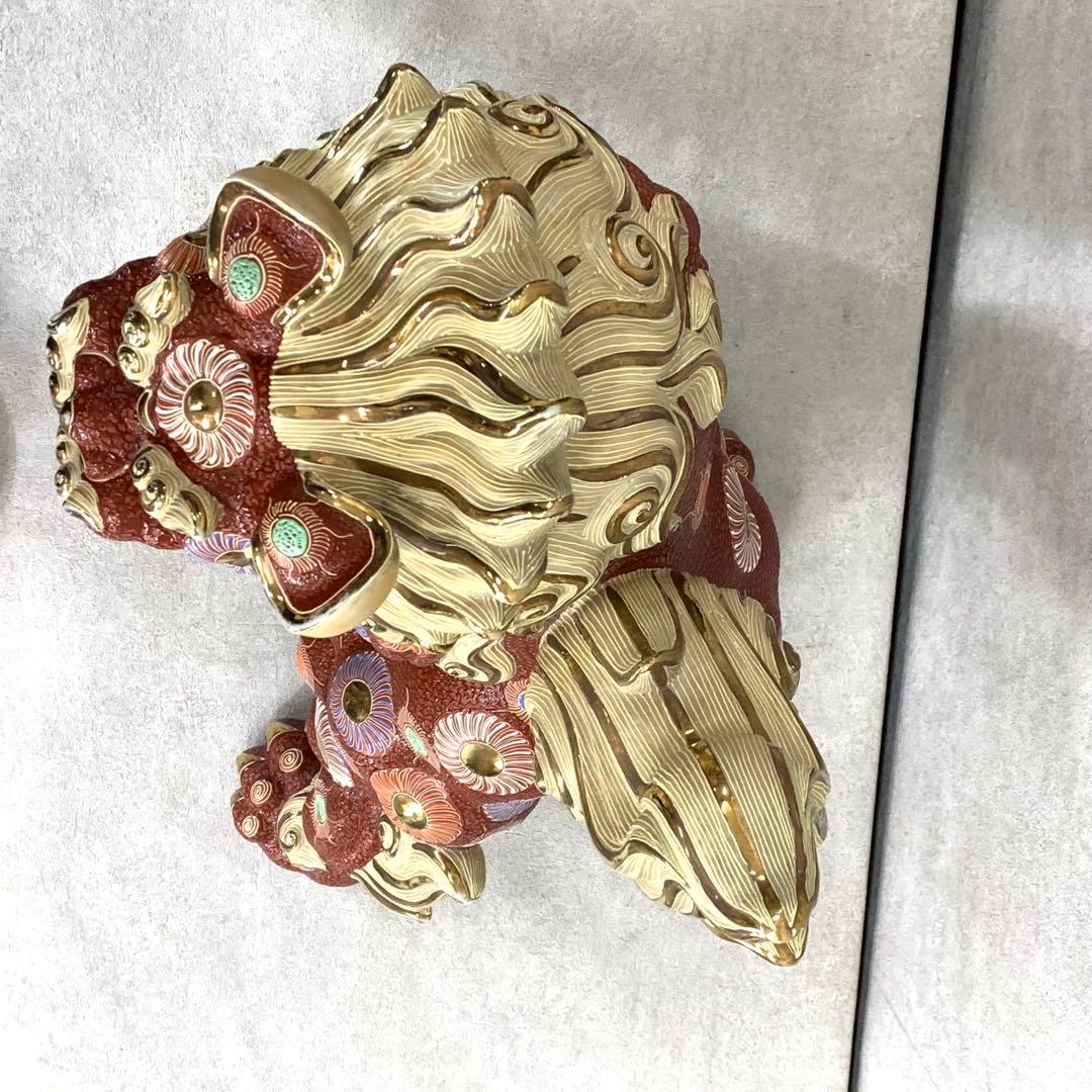 高さ約56cm!九谷焼 玉乗り 獅子 赤 金 オブジェ 縁起 厄払い 守護神