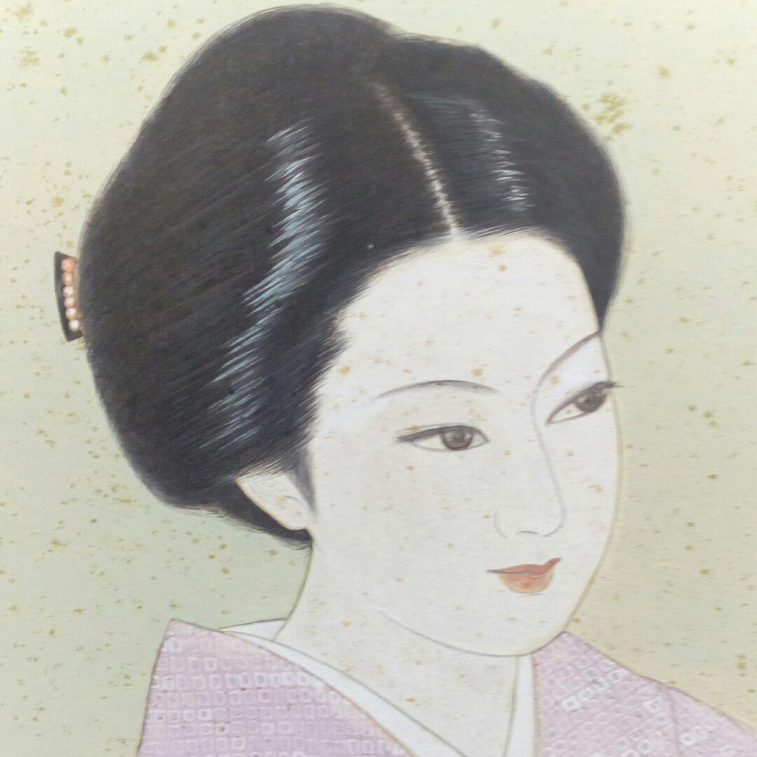 大型９０✕７８センチ手描き額装日本美人画旧家蔵出し作者不詳ヴィンテージ絵画当時物