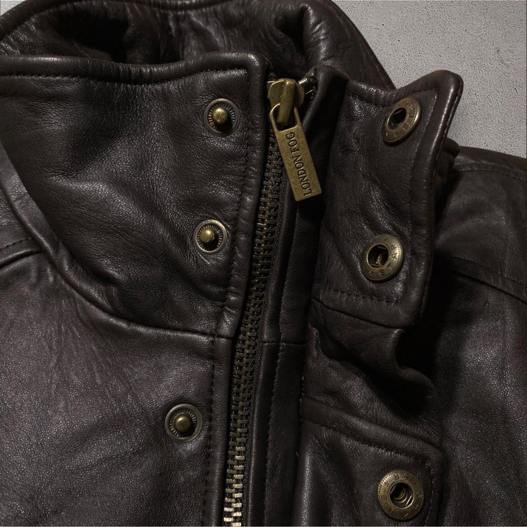 マベレザーA2ブラックスウィングトップスタンドカラー短丈本革ハイネックブル