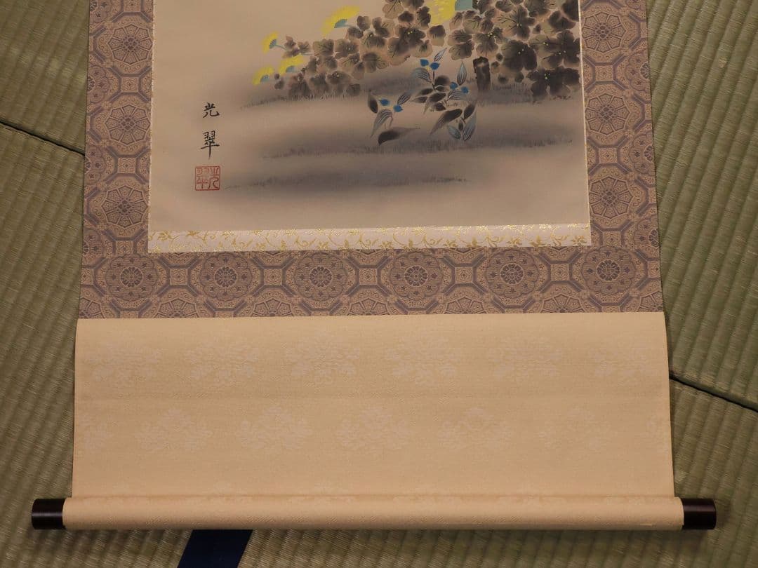 模写】日本画 光翠 四季花 絹本 掛軸 彩色 草花 MA986