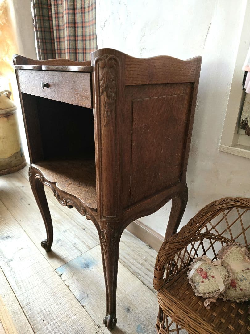 フランス アンティーク オーク ベッドサイドテーブル 家具