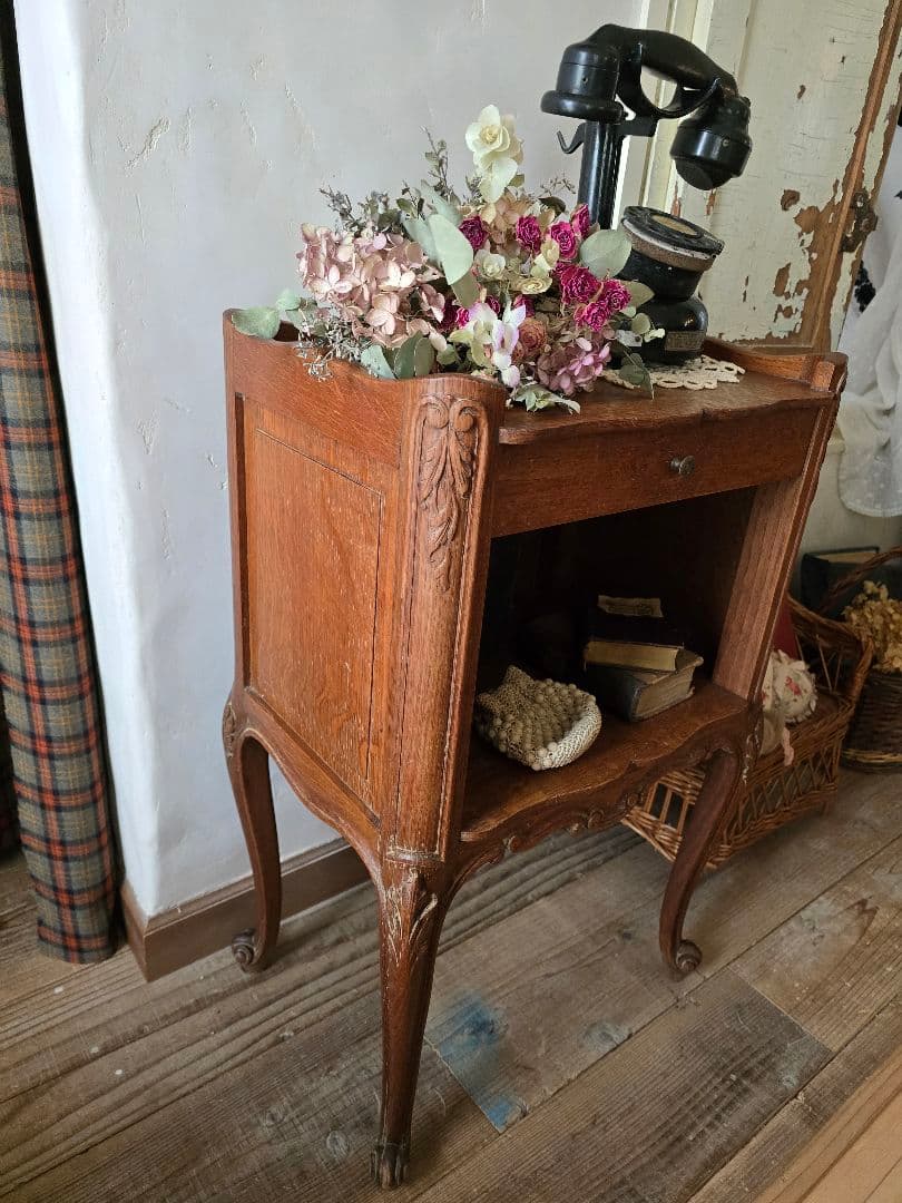 フランス アンティーク オーク ベッドサイドテーブル 家具