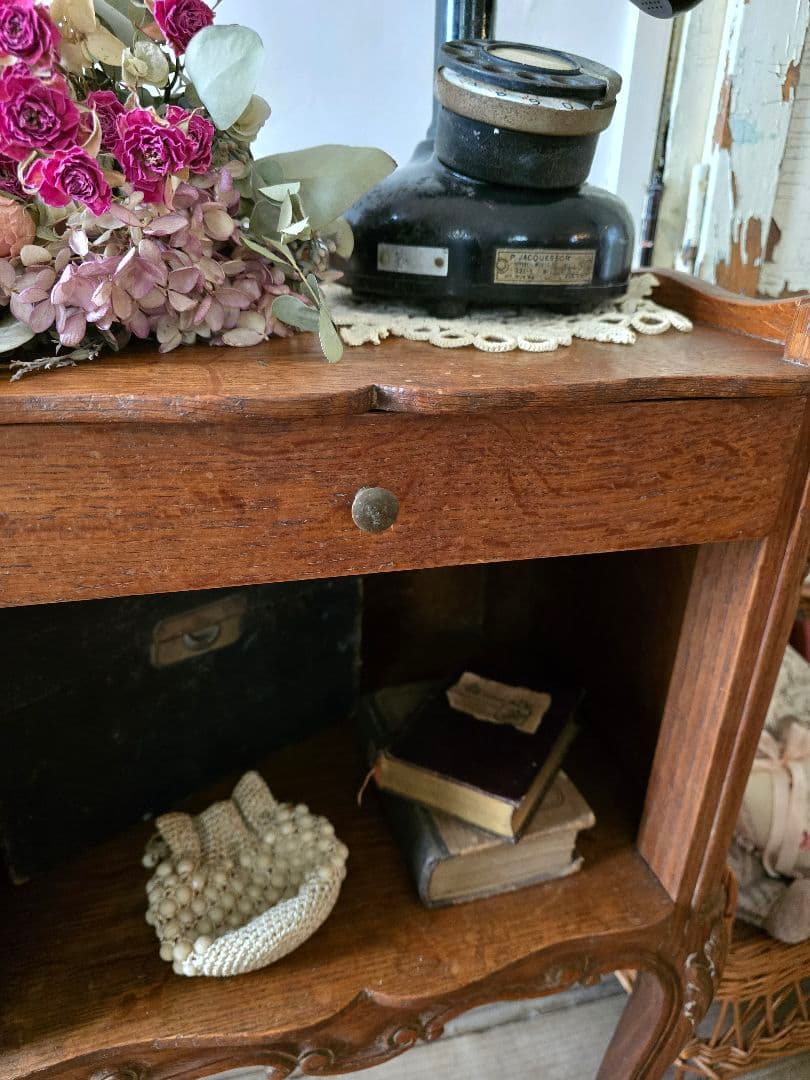 フランス アンティーク オーク ベッドサイドテーブル 家具