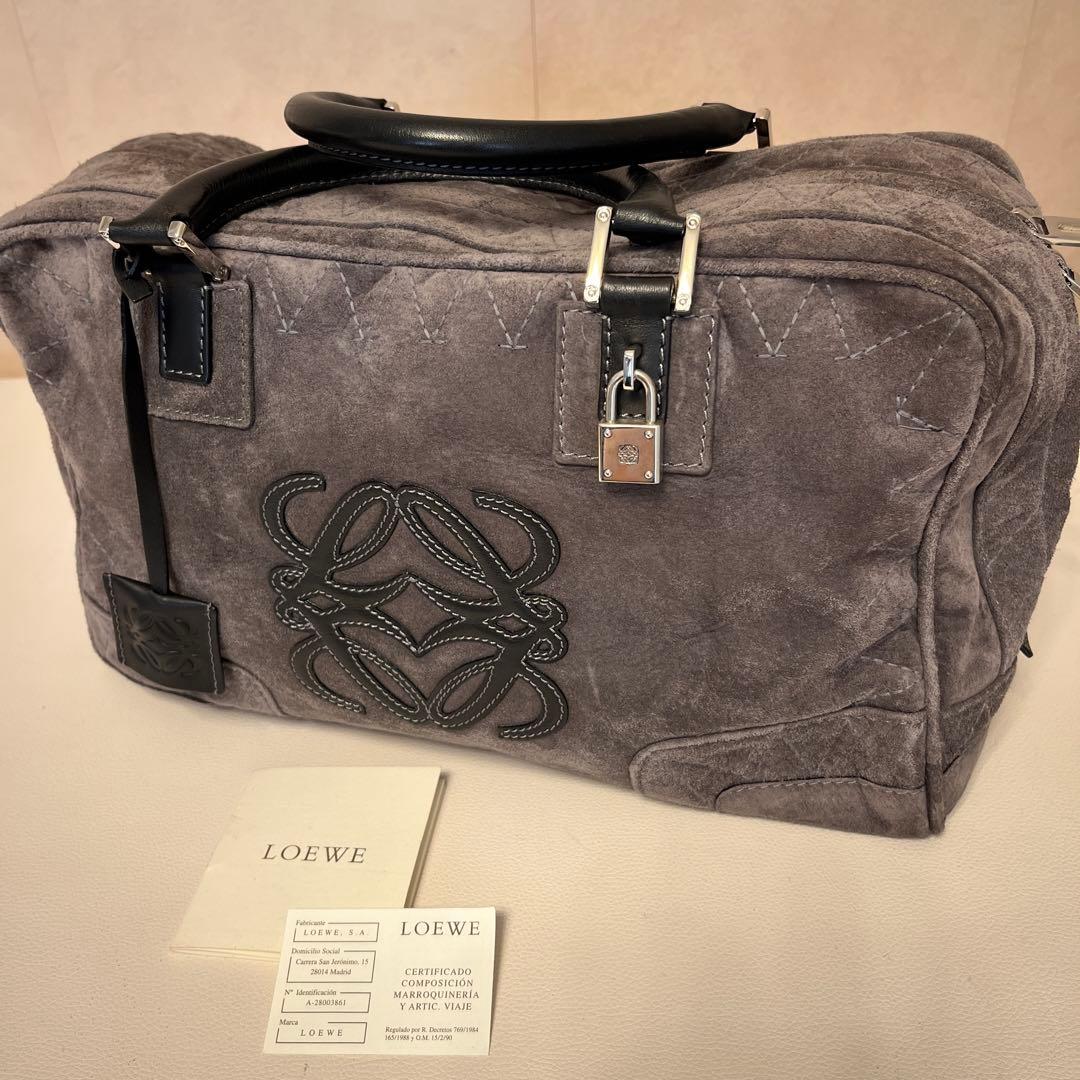 LOEWE アマソナ36グレー スエード ハンドバッグ