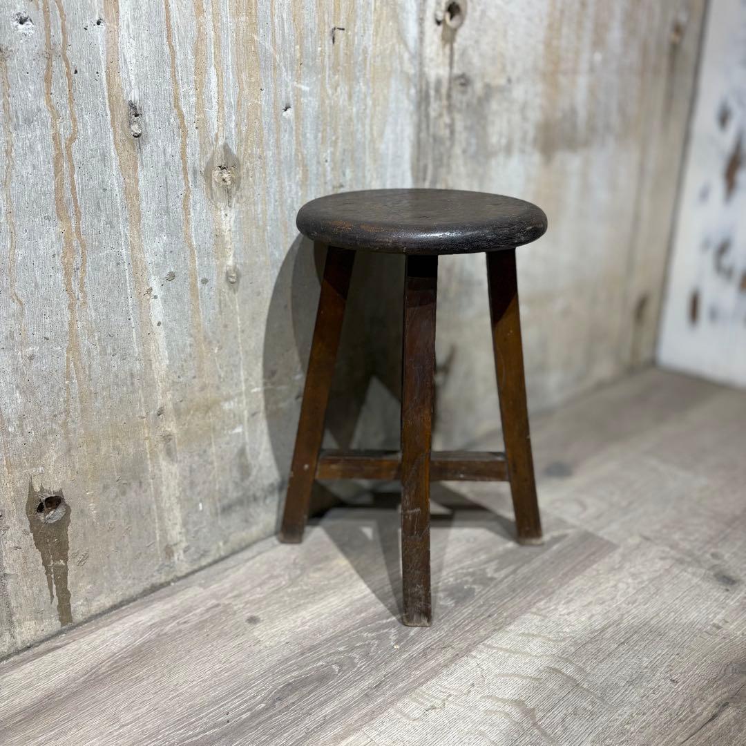 ヴィンテージ　丸スツール　ラウンドスツール　古道具 ヴィンテージ スツール 木製 シャビーシック 丸椅子 古道具/Vintage