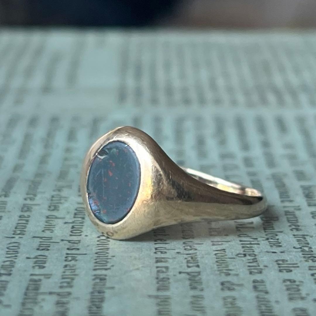 訳あり　英国　イギリス　ヴィンテージ　9k 9金　ブラッドストーンリング