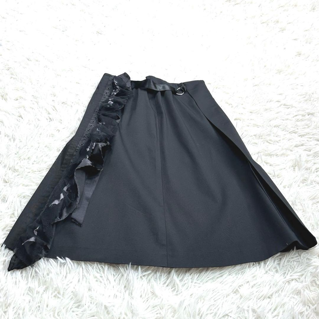 D&Gドルチェアンドガッバーナ サテン　レース　フリルスカート　ブラック　黒