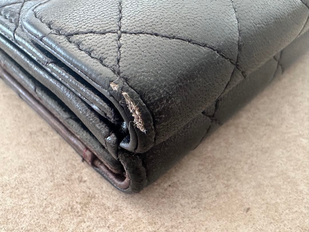 Chanel ブラック キルティング 三つ折り財布