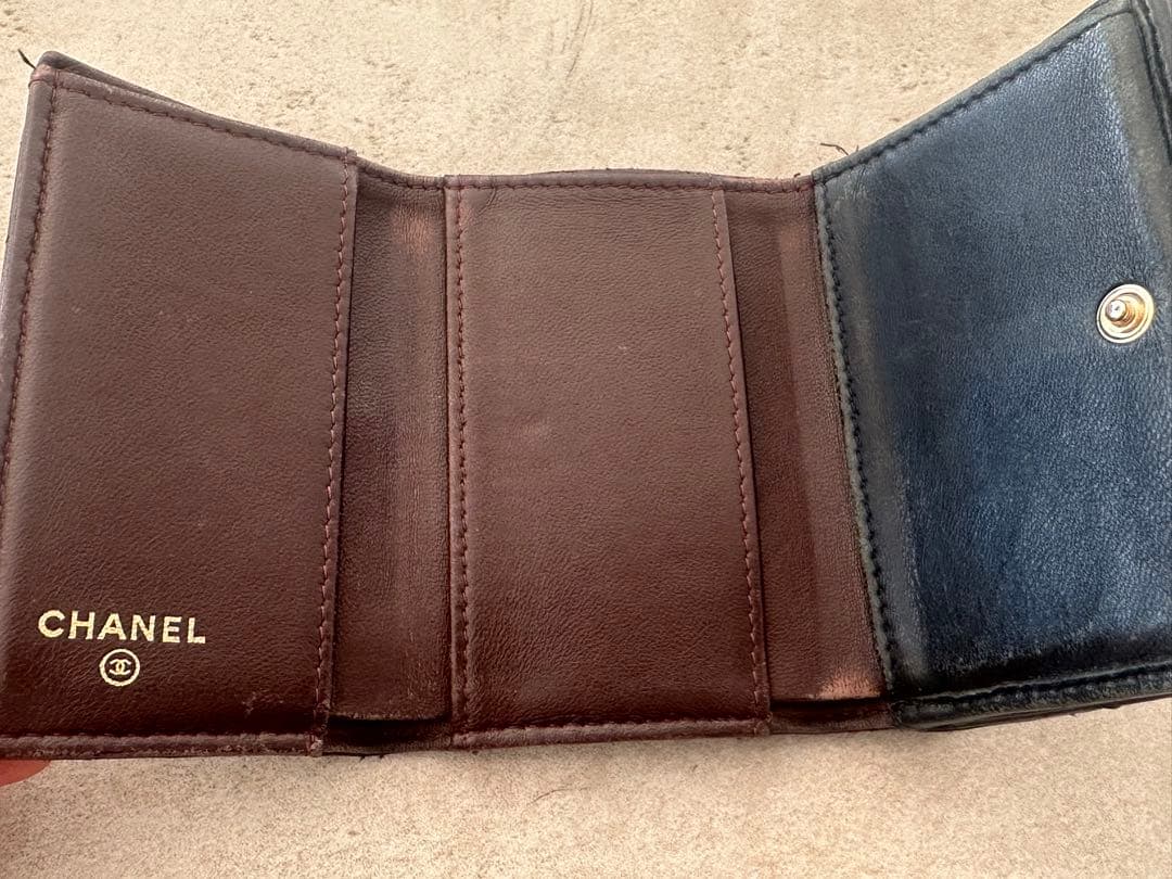 Chanel ブラック キルティング 三つ折り財布