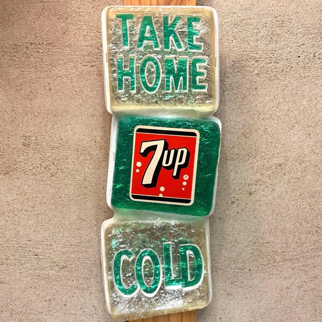 スーパーレア！ 1965年 セブンアップ エンボス 3D氷 看板 ストアサイン