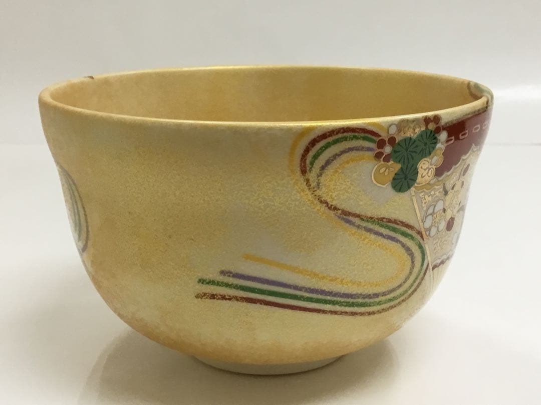 抹茶碗 宮地英香 茶道具 茶碗 金かすみ 扇面（化粧箱付き）新品