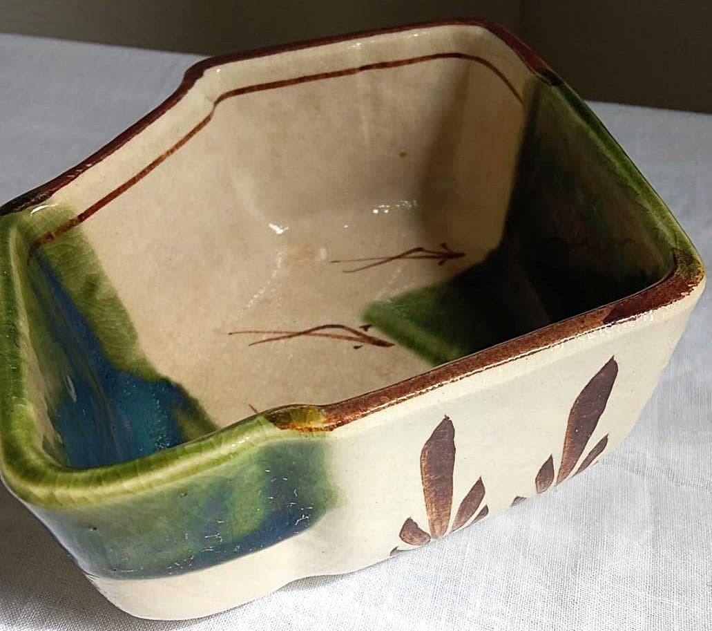 最終 大幅値下げ！昭和初期 織部焼 松景作/刻印 向付け5客｜松葉絵」緑