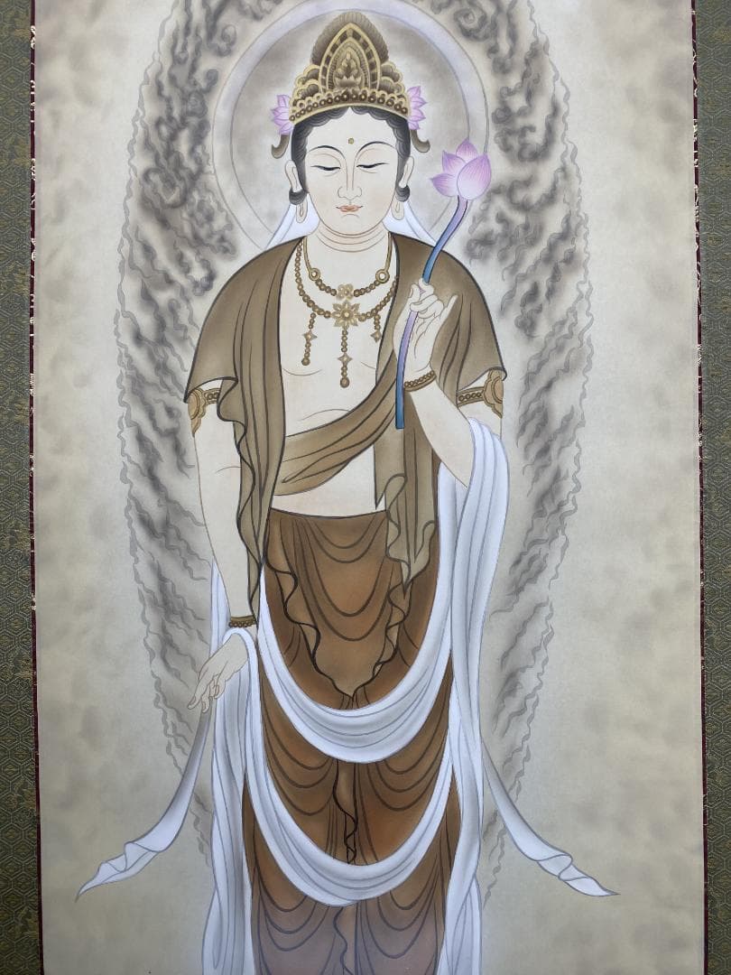 島田葆光【真作】観音図 美品 日本画 絹本 明治 共箱 掛軸24051703