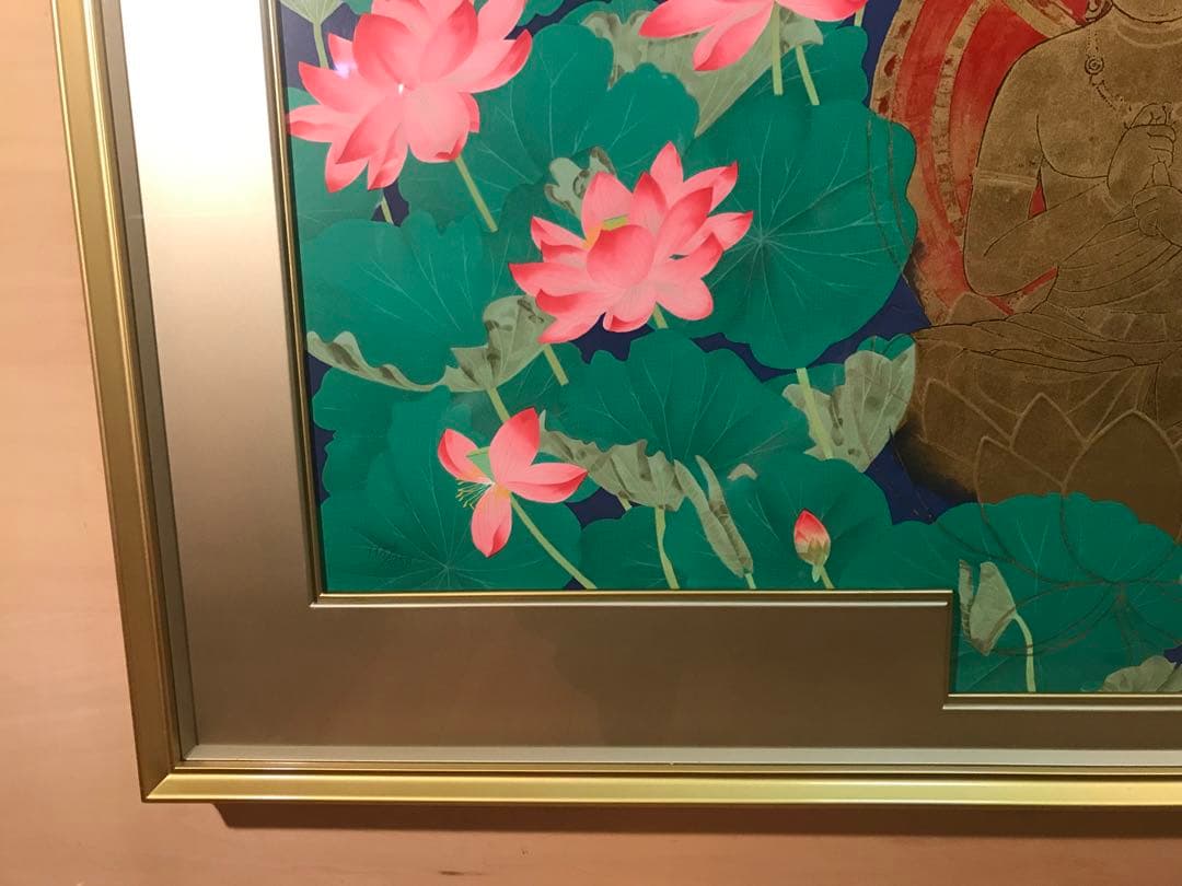 中島千波「大日如来蓮池図」リトグラフ＋エンボス技法直筆サイン・作品