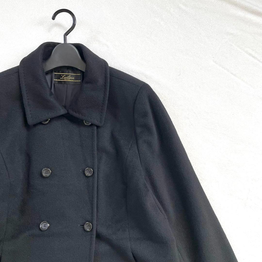 極美品】レリアン カシミヤ100% ダブル ロング コート ブラック 13号