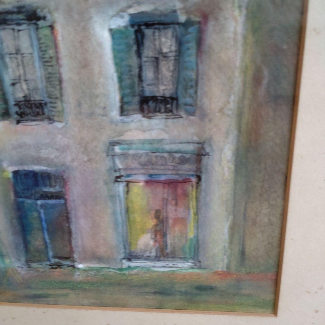 名画 絵画 松岡眞サイン付 「鎧戸のある建物 」