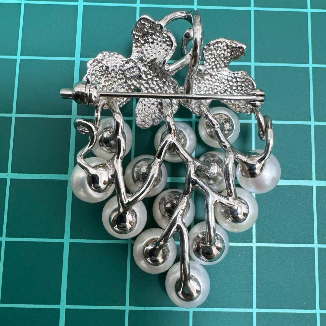 シルバー 天然パール6.0-5.5mm ブドウの房 可愛ブローチ トップ2way