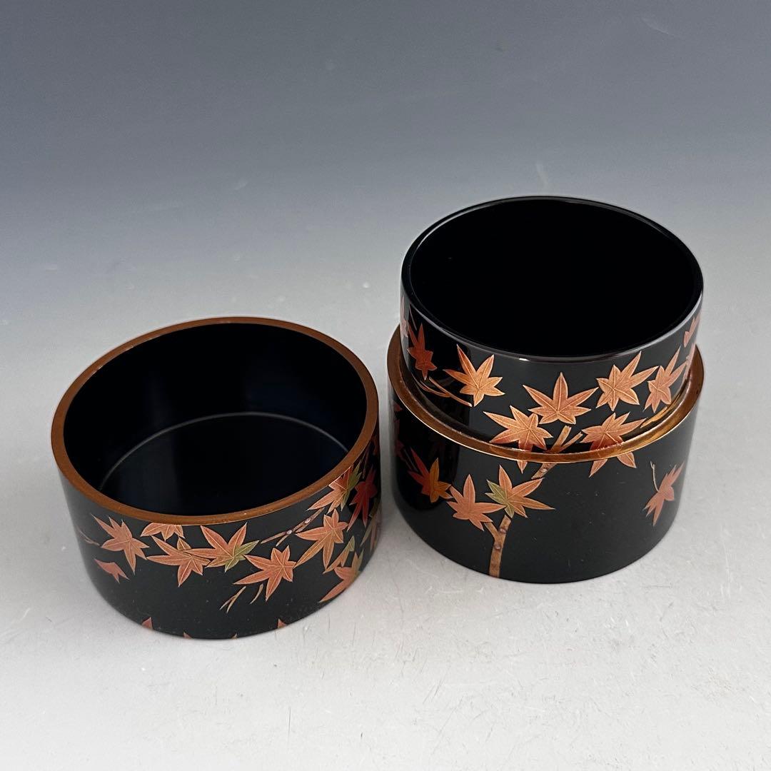 茶道具 紅葉蒔絵 中次 茶器 竹内幸斎 共箱 山中塗 漆器 漆芸