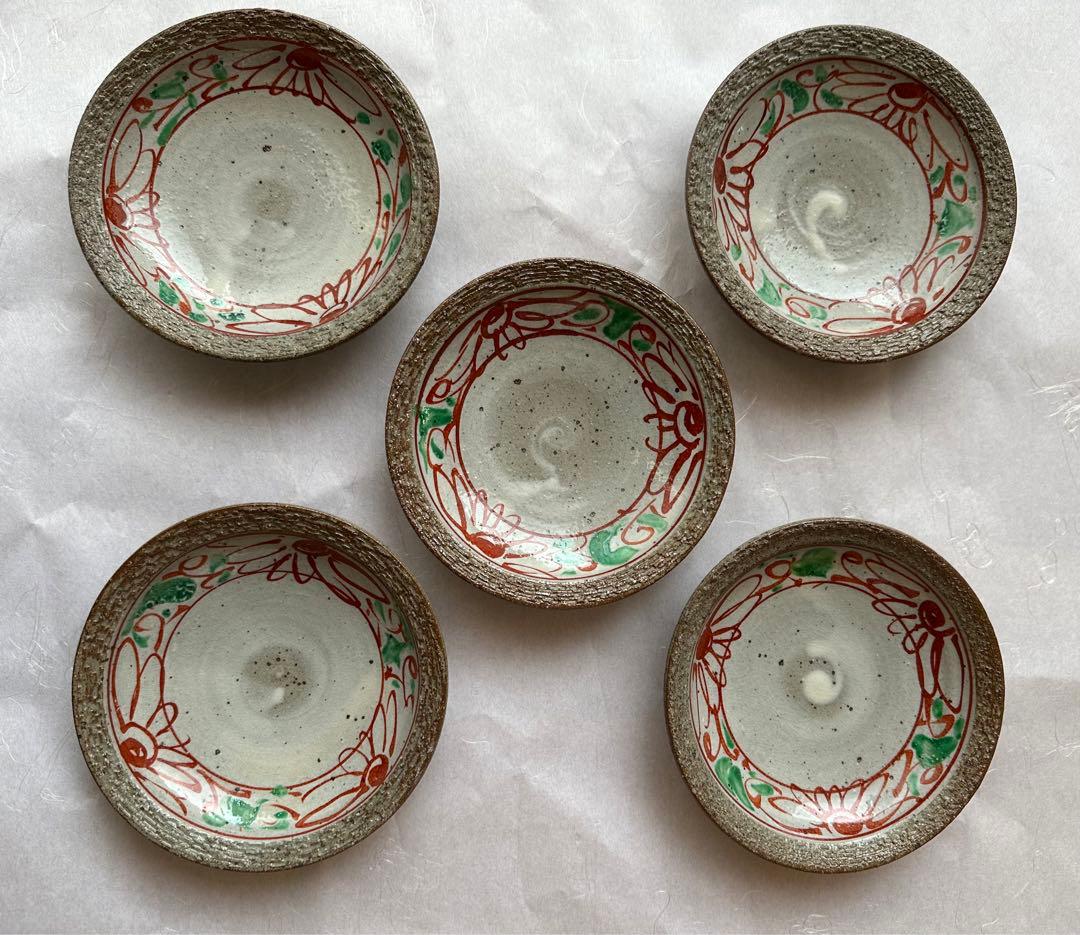 信楽中郷窯 鈴木茂至造 銀彩赤絵対鉢 5枚組2