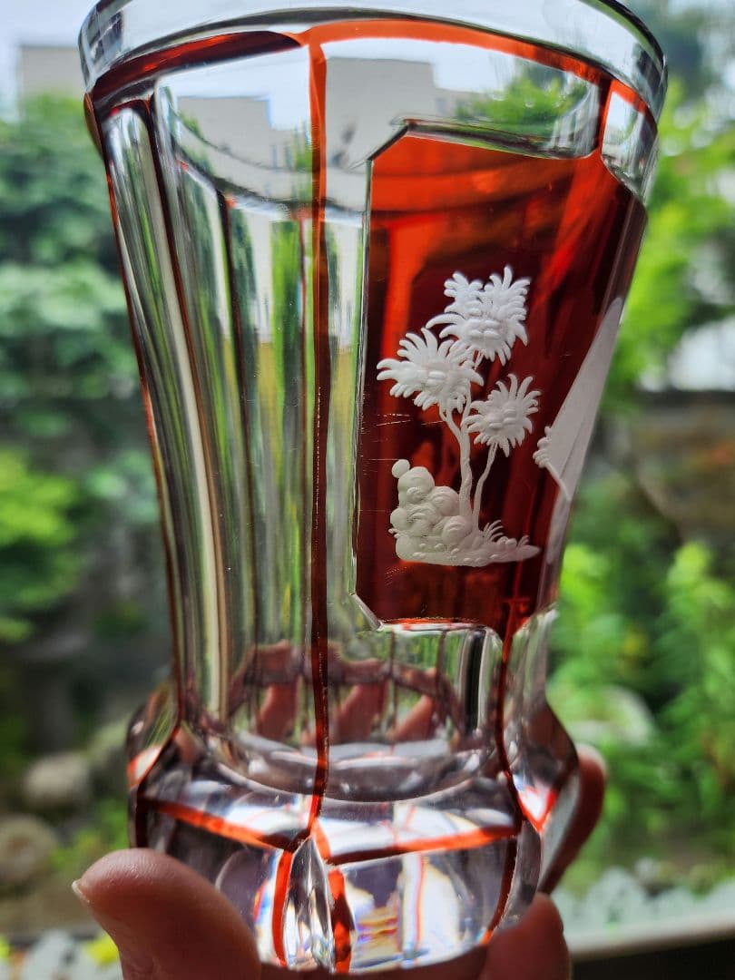 モーゼル ガラス工芸品 ゴブレット 花瓶 クリスタル 赤 ガラス