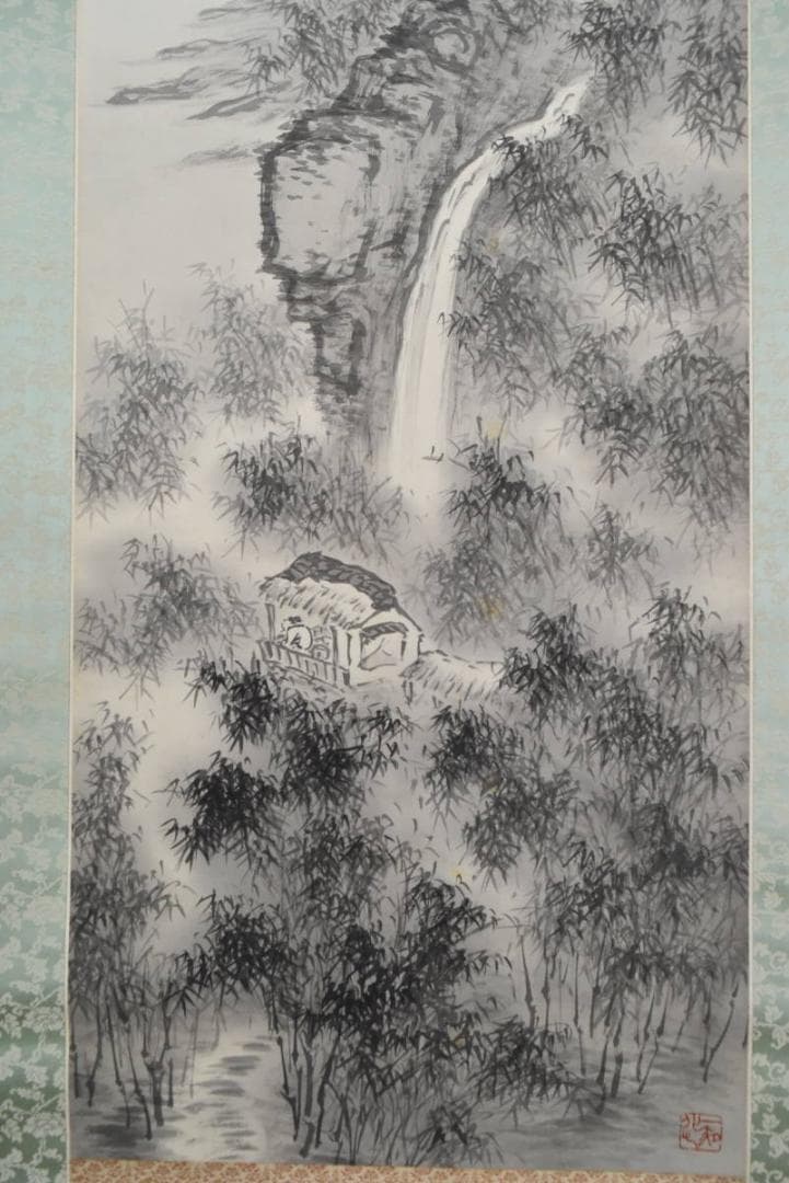 真作】篁岳/江山竹林幽居図/掛軸/名家伝来/AA-909