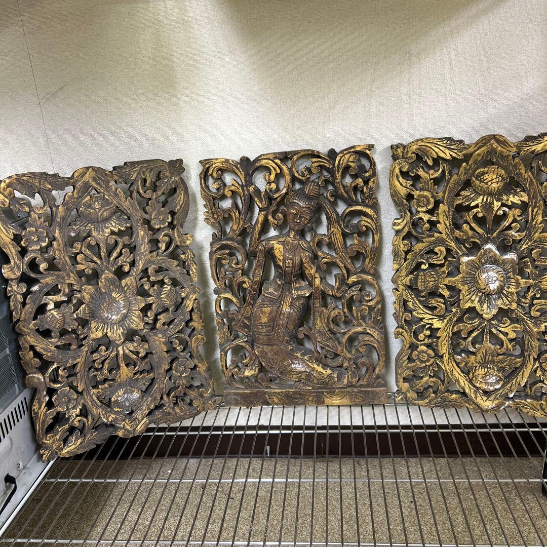 アジアンスタイル 木製彫刻 3点セット 美術品・アンティーク・コレクション