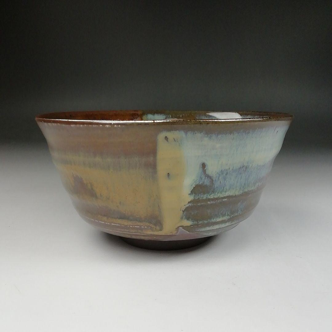 T595 茶碗 『高取焼』『掛分釉 茶碗』『亀井味楽 造』 共箱 抹茶碗