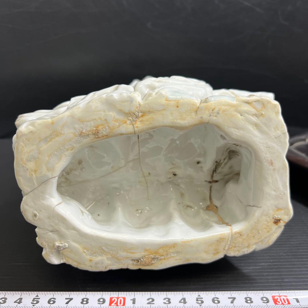 中国清時代　白磁キリン唐木台付　高さ約35㎝　東Y7-1211☆2Fトヒオ