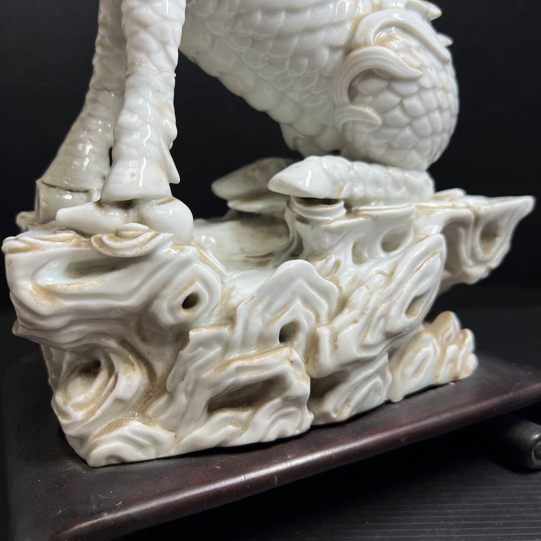 中国清時代　白磁キリン唐木台付　高さ約35㎝　東Y7-1211☆2Fトヒオ